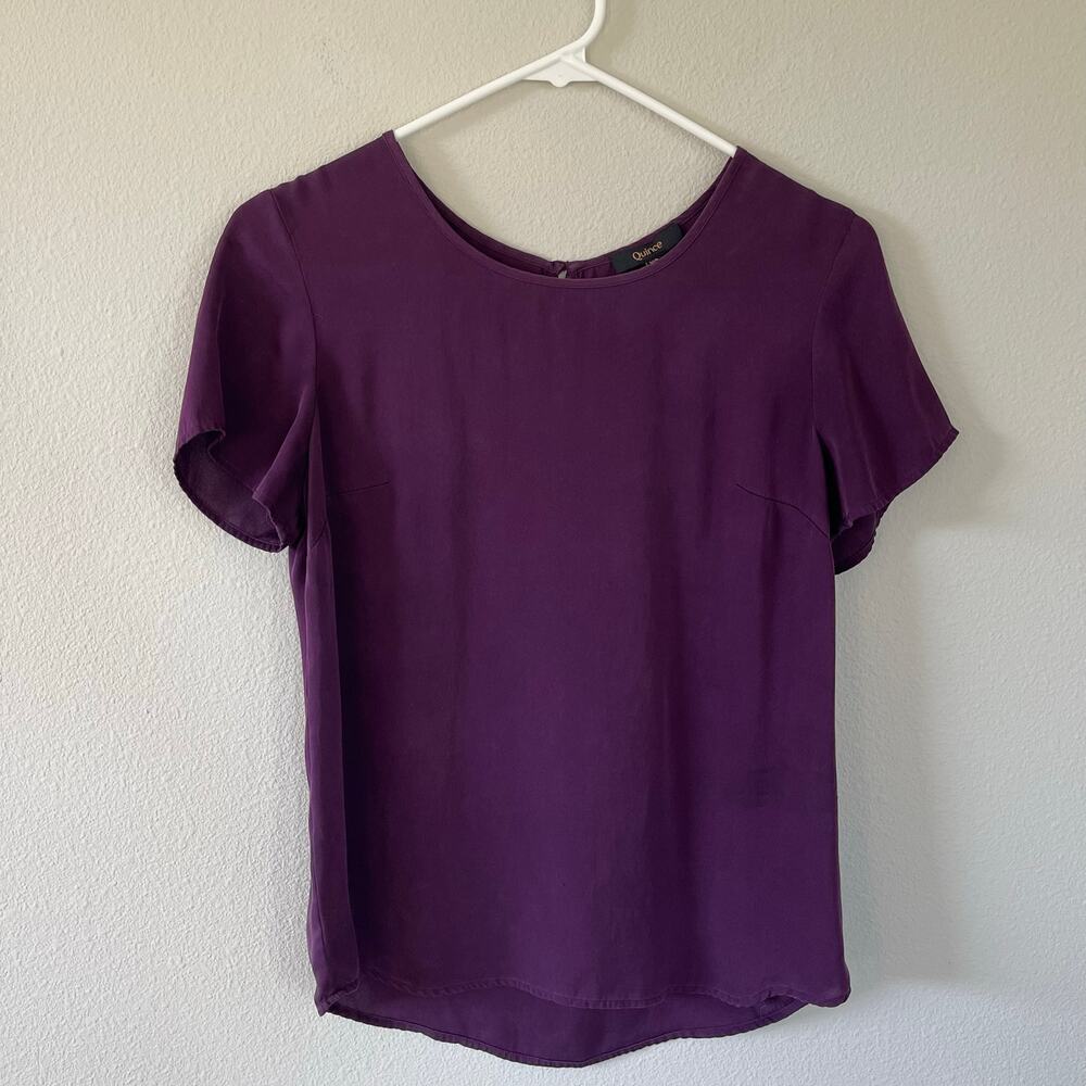 Quince Aubergine Washable Silk Stretch Tee (XS)
